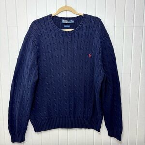 Ralph Lauren Men's Navy Blue Crew neck Cable Knit classic Sweater size XXL